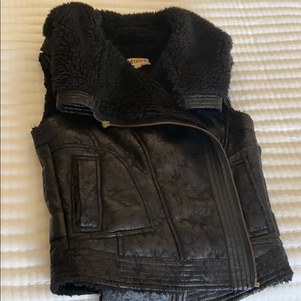 Black leather and fur vest